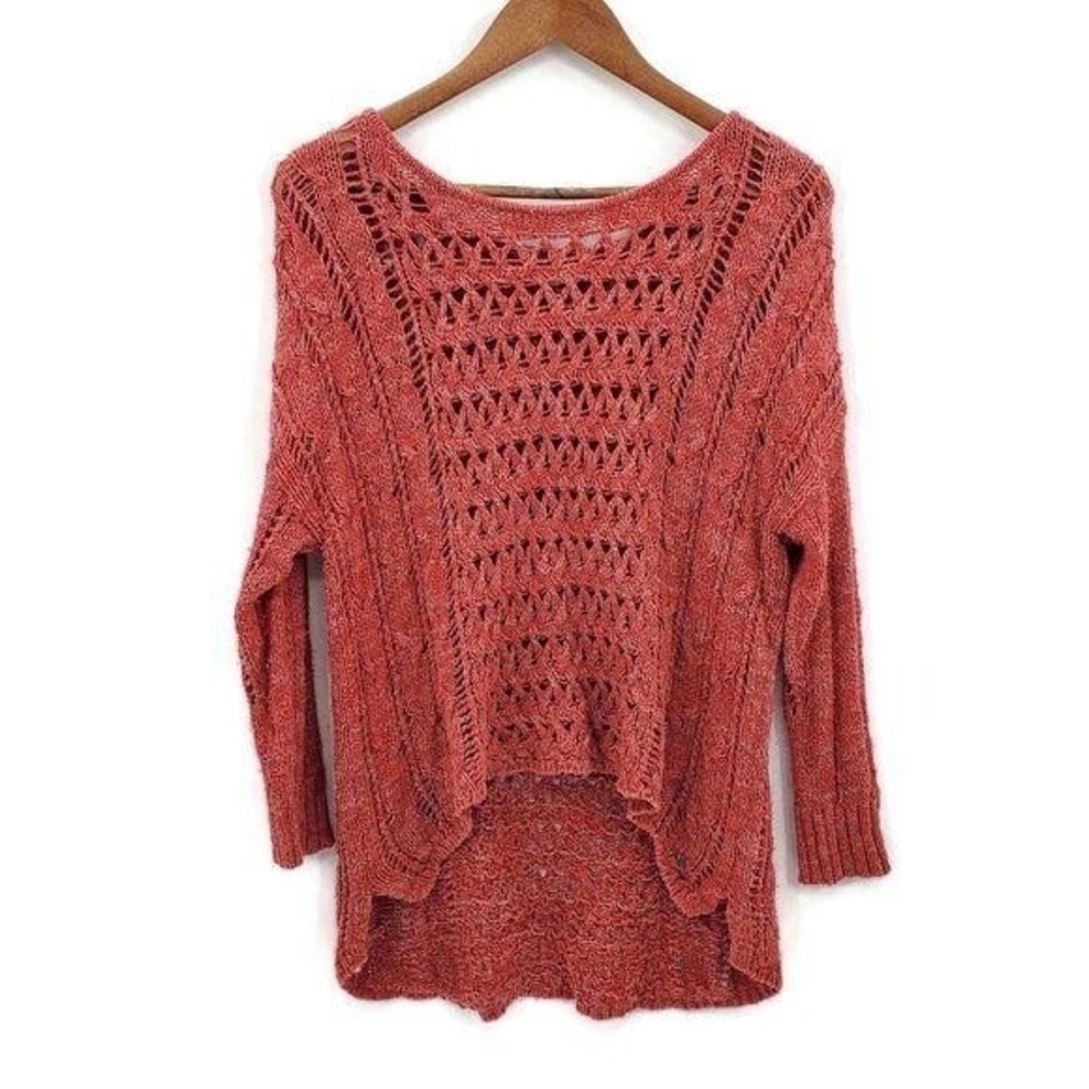 American Eagle Open Knit Oversized Sweater Womens Size S Burnt Orange High-Low